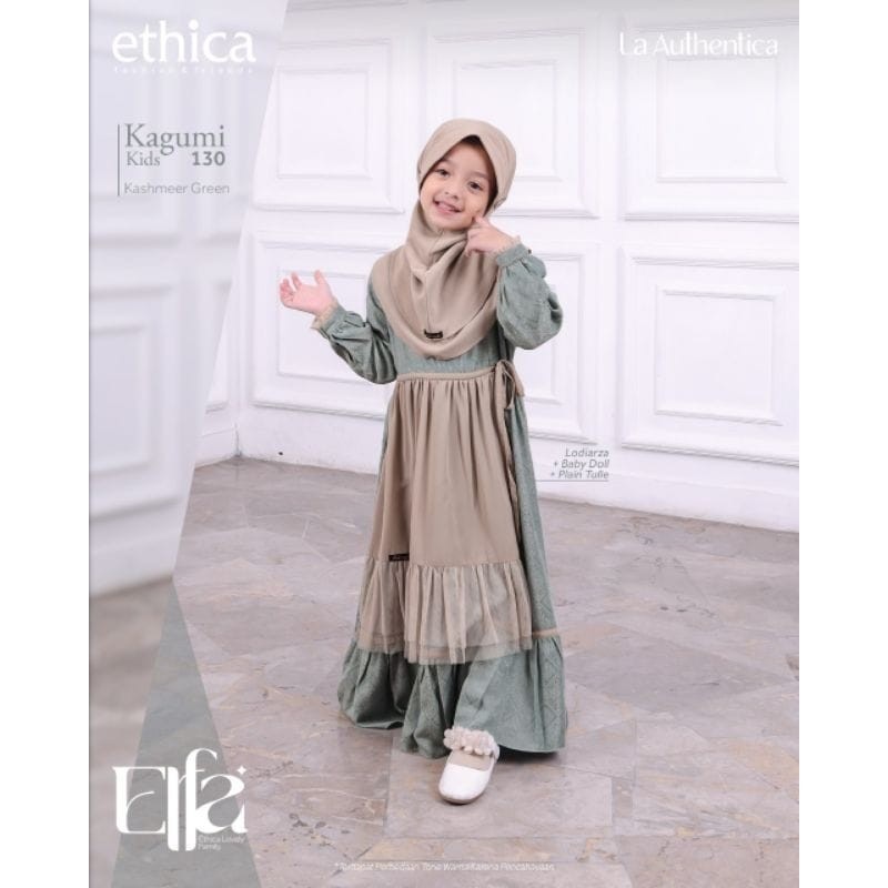 Sarimbit Elfa Gamis One Set Hijab Anak Perempuan Bahan Baby Doll Kagumi Kids 130 by Ethica