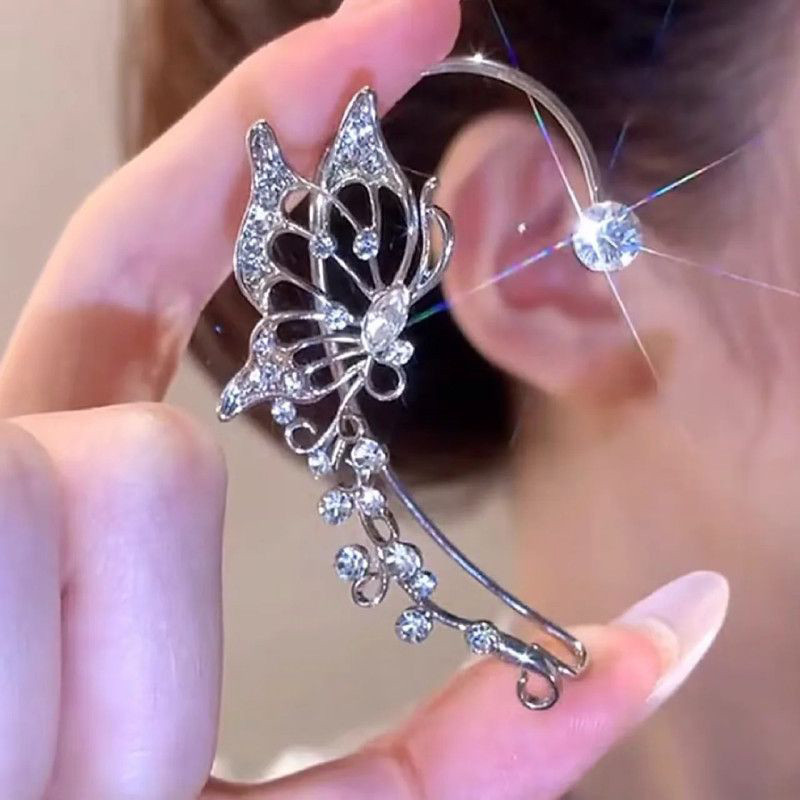 Elegant Fairy Elf Butterfly Ear Cuff No Piercing Sparkling Zircon Crystal Clip Earrings for Women We