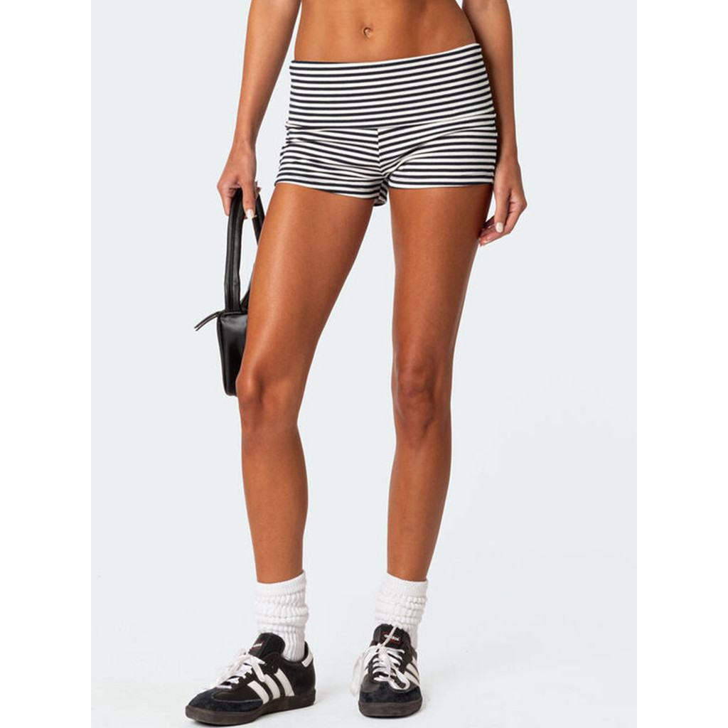 Women’s Fold Over Waist Yoga Shorts Pyjamas Bottoms Low Waist Cotton Sportswear Athletic Shorts Beac