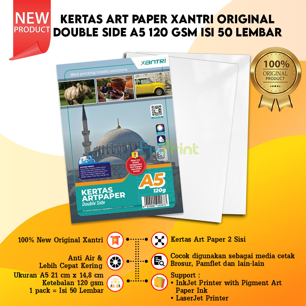 Kertas Art Paper Double Side A5 120gsm 50 Lembar, Kertas Ukuran A5 Kertas Art Karton Cartoon Carton
