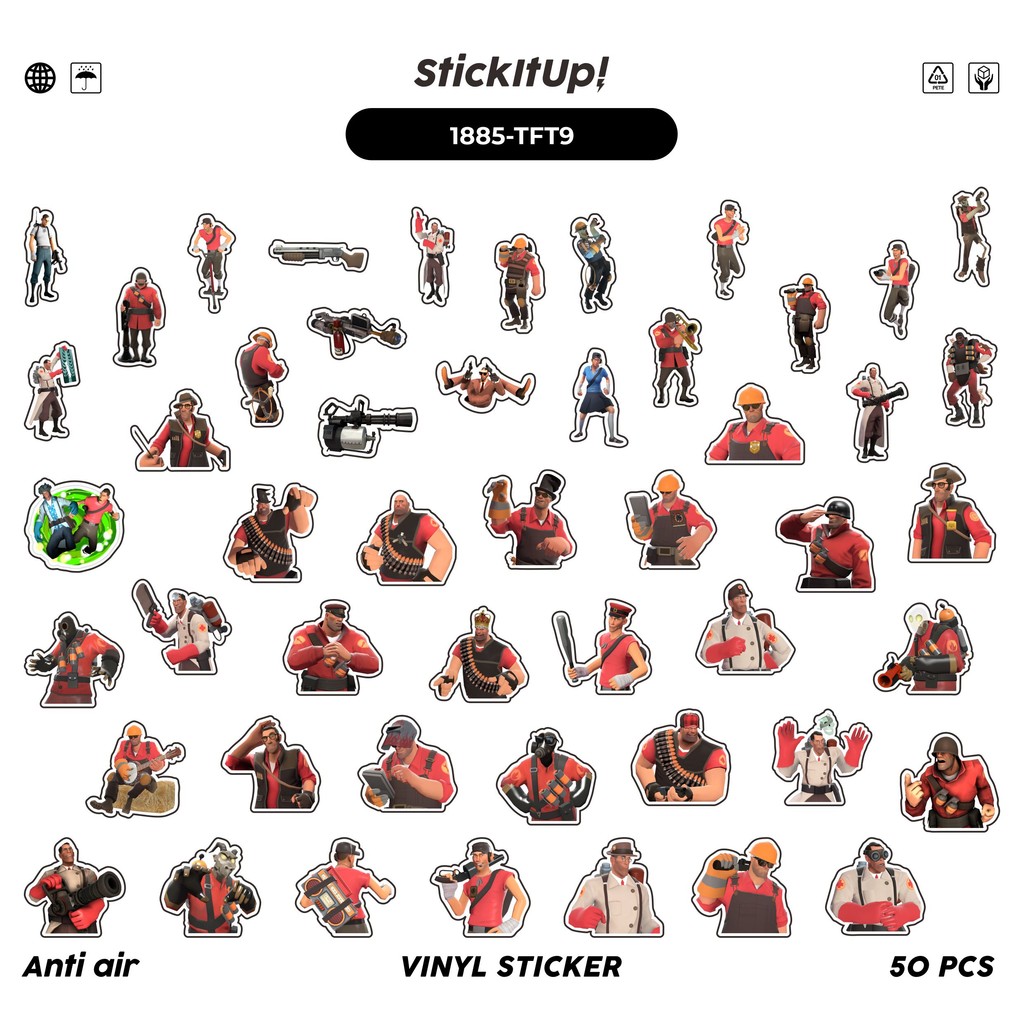 

COD✨ 50 Pcs Stiker Pack TEAM F0RTRES CHAR MIX 09 Lucu Aesthetic Vynil Waterproof untuk Freebies Sticker Buku Journal Casing HP Laptop