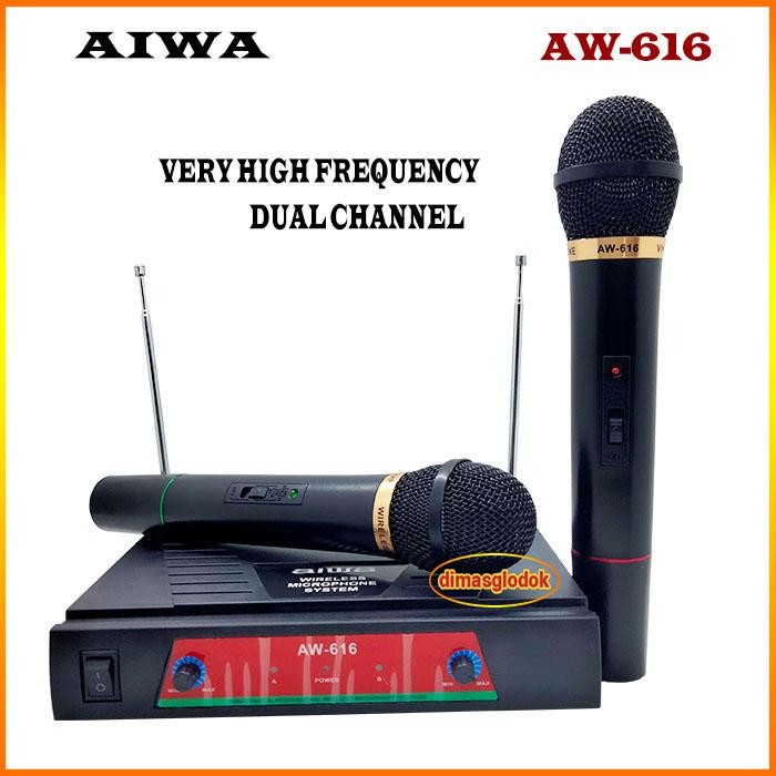 Mic AIWA AW-616 Microphone Wireless Aiwa Double Mik Vokal Karaoke Tanpa Kabel Dua Mik Pegang