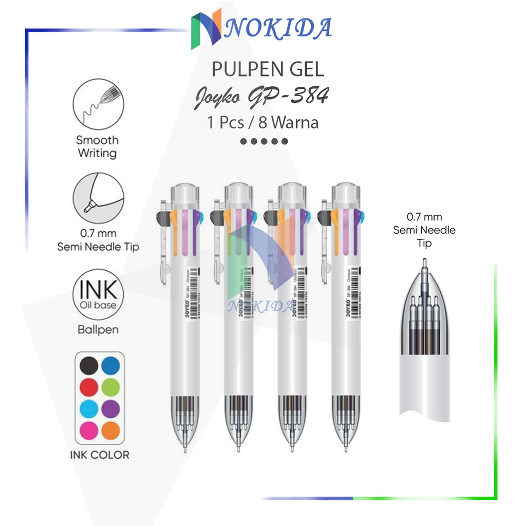 

Nokida Pulpen Warna Warni Joyko [BP-384/8 Warna] / Bulpen Ball Pen Ballpoint Rainbow Tinta Hitam Biru Merah