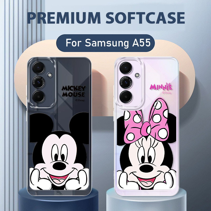 Mickey Mouse Couple Soft  Case Samsung A55 5G Lucu Terbaru Casing Galaxy A55 5G Case Hp Clear Spider