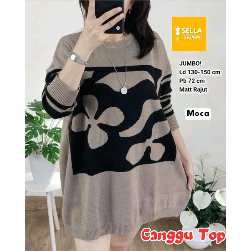 Canggu Sweater Atasan Rajut Jumbo Oversize Motif Bunga