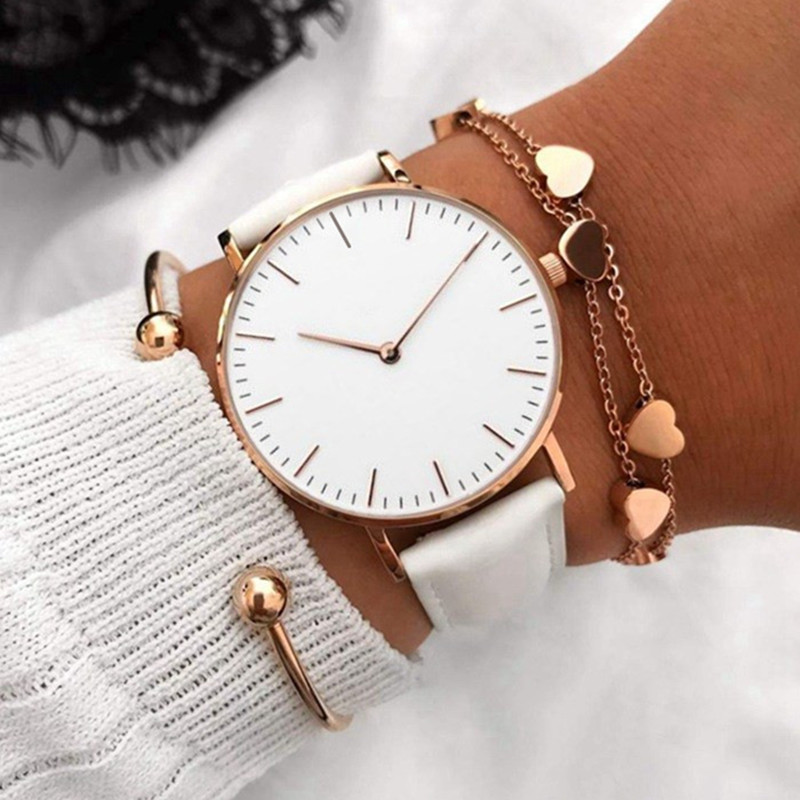 Luxury Fashion Watch Women Leather Watch Ladies Simple Quartz Bracelet Wrist Watch Women's Clock Zeg