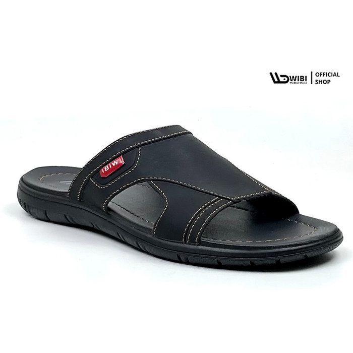Sandal Pria Casual Selop Kulit Dewasa WIBI S12-03 Original Hitam - Hitam, 39