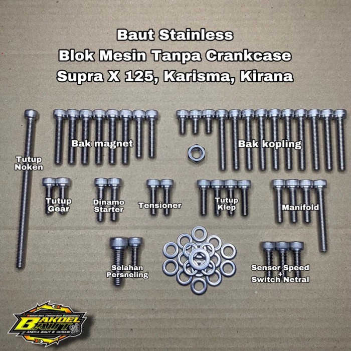 Baut Blok Mesin SUPRA X 125 KARISMA KIRANA Baut L Stainless Anti Kara