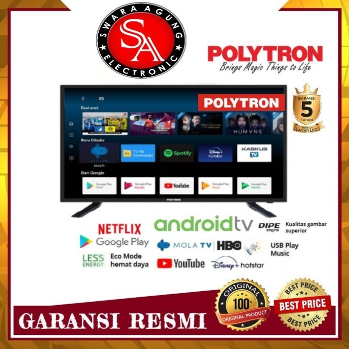 Led Android TV 32 Inch Polytron Type: 32AG9953 (Khusus Daerah Medan)