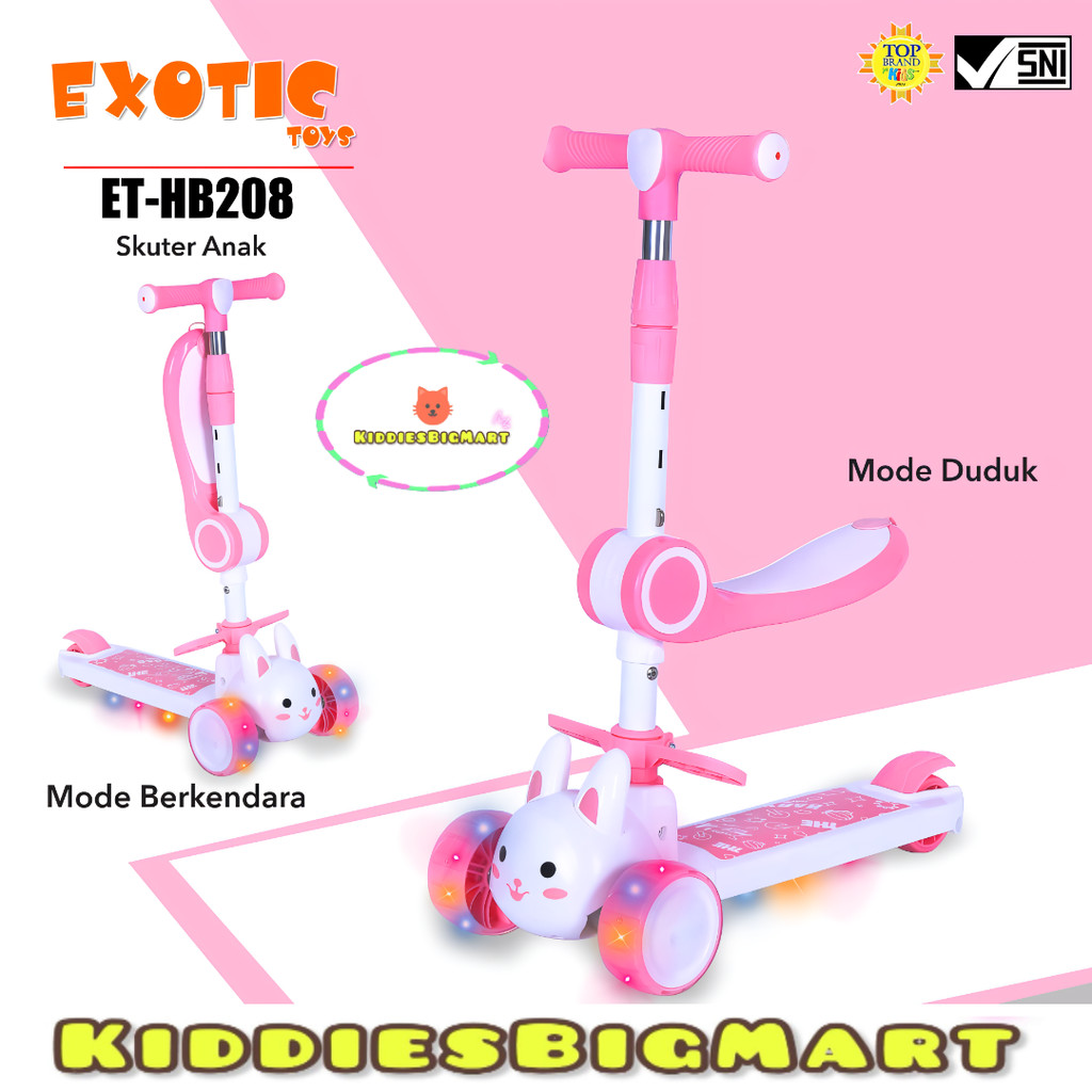 Skuter Anak Mainan EXOTIC ET HB 208 Bisa Duduk Berdiri Ada Musik Lampu Sekuter Lipat Scooter