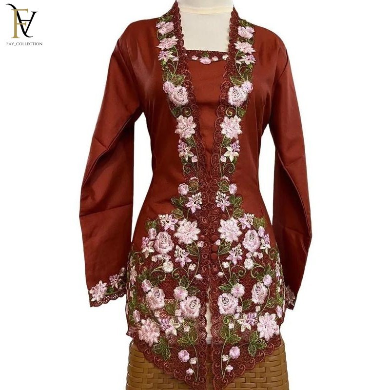 Kebaya Encim /Kebaya Kartini Bordir bunga Atasan Baju Wanita Dewasa Atasan Katun Baju Wisuda [Fay]