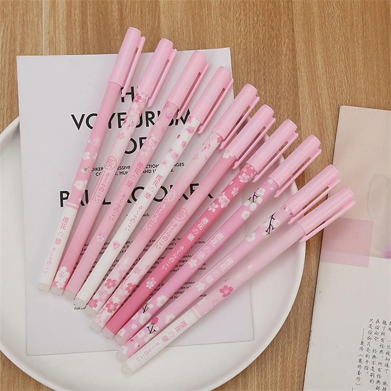 

3pcs Lovely Cherry Blossom Erasable Pen Girls Pink Gel Pens for Writing 0.5mm Washable Handle Blue Ink School Office Stationery