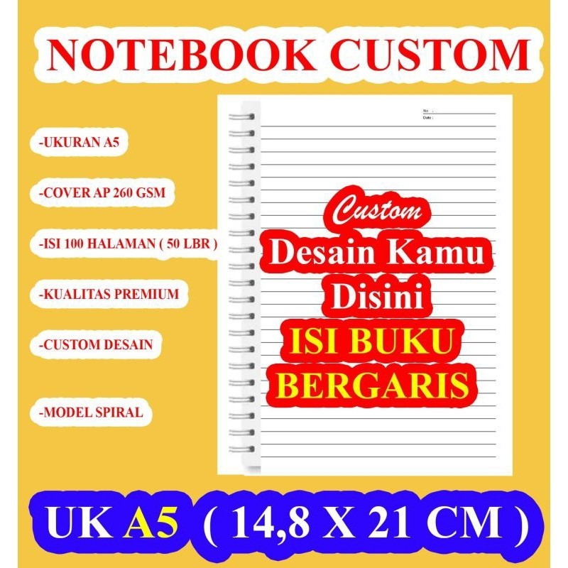 

Notes A5 Bergaris/Custom Desain Isi