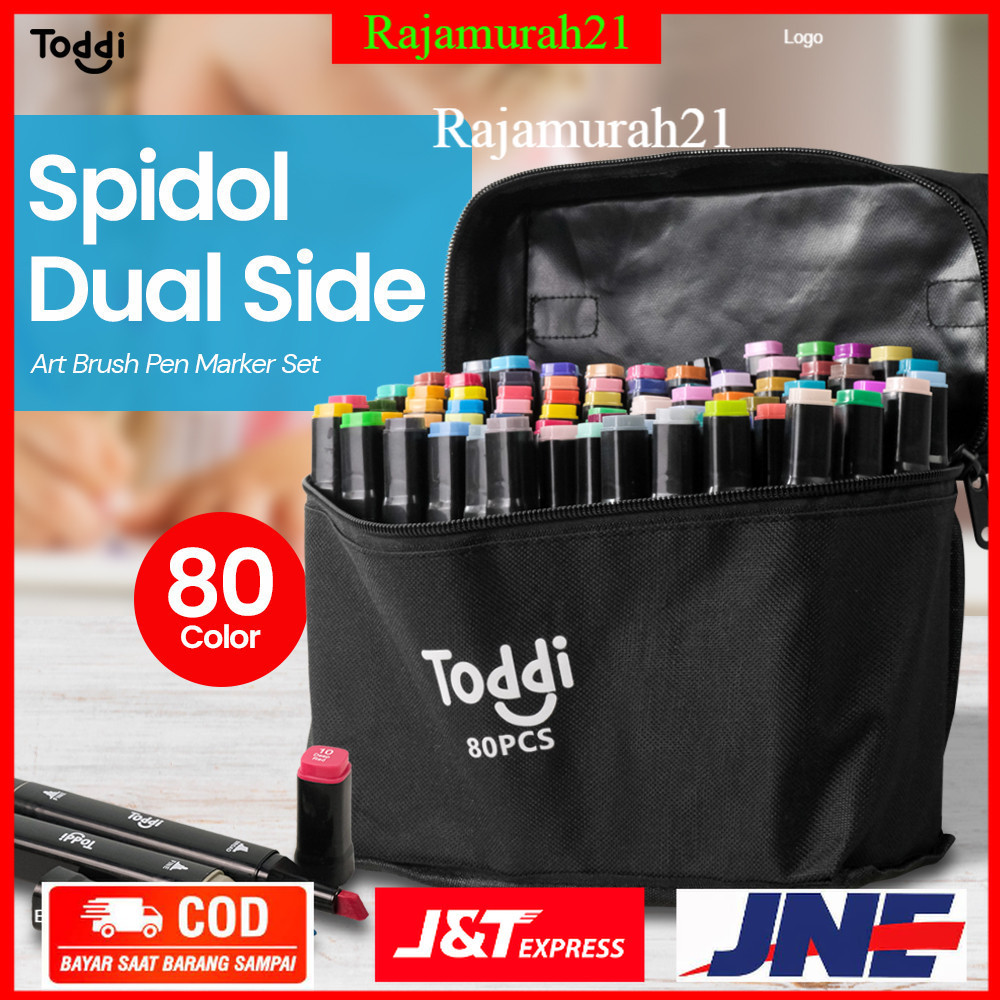 

Toddi Spidol Dual Side Fine Art Brush Pen Art Marker Set 80 Color - HL270 - Black - 7CTH4LBK