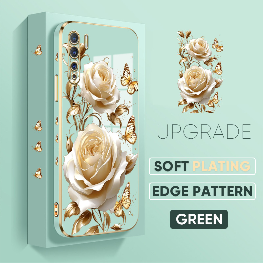Casing Penuh Dengan Bunga Untuk For OPPO Reno 3 A91 (Lanyard Gratis) Rose Flower Butterfly Pattern D