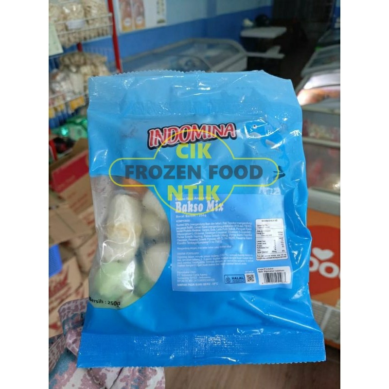 

Indomina Bakso Mix campur 250 gr Frozen food cik ntik Jambi cemilan jajanan seblak korea jepang