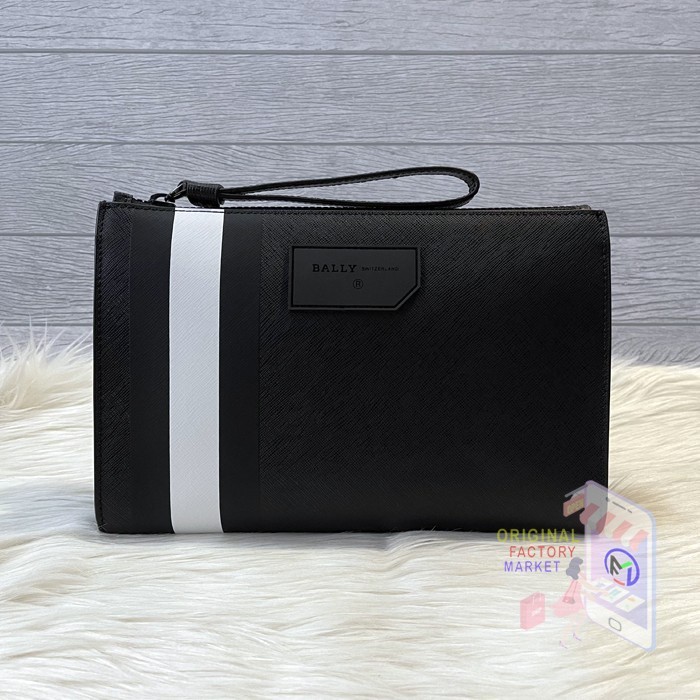 Tas BALLY Men Skid Pouch Coated Canvas Clutch Bag In Black