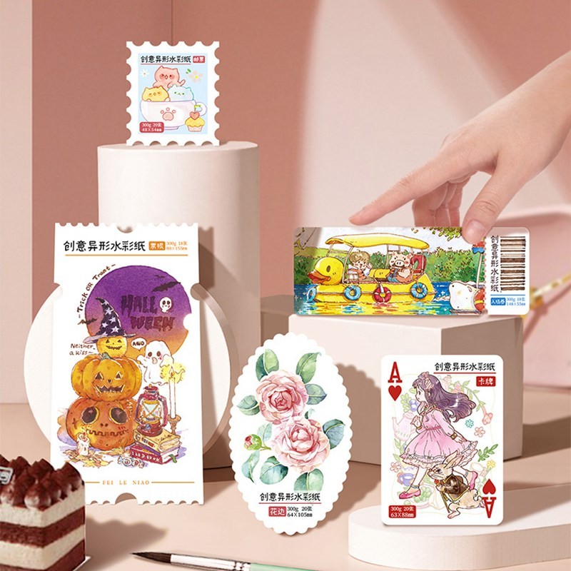 

Stamp Watercolor Paper 100% Cotton 300g Fine Lines Ticket Stub Portable Painting Paper 20Sheets Art Supplies