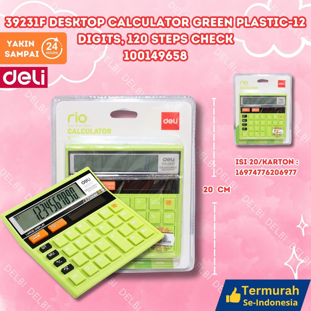 

Deli Kalkulator Desktop 12 Digit Desain unik garansi 3 tahun 39231F Desktop Calculator Green Plastic-12 digits, 120 steps check