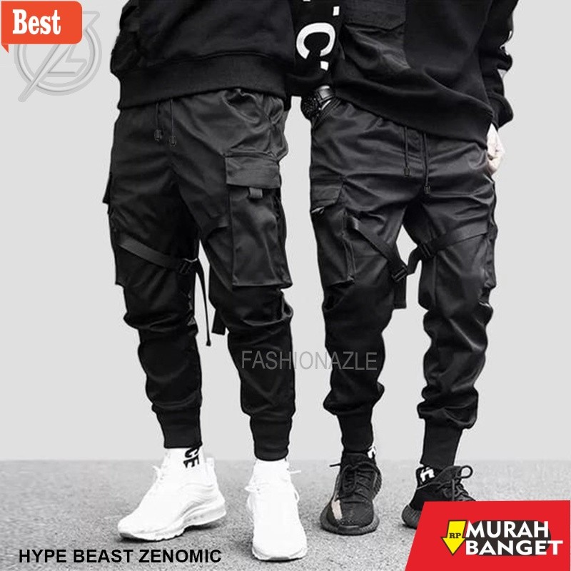 celana cargo panjang pria Celana Jogger Pants Hypebeast Pria Zenomic Black Techwear Cyberpunk Cargo 