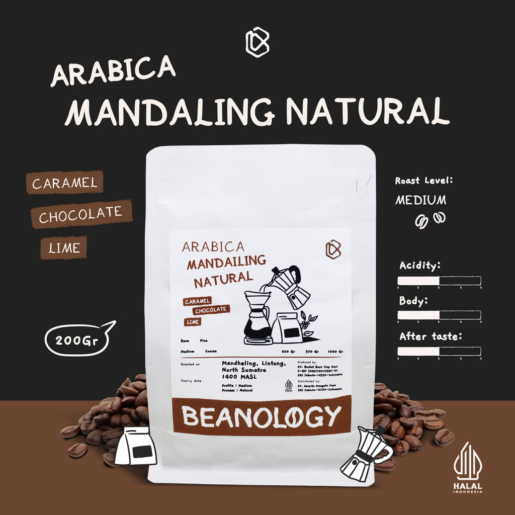 

Biji kopi bubuk Arabika Mandheling Natural Proses 200G Single Origin Grade 1 Coffee Roasted Bean -Beanology Coffee