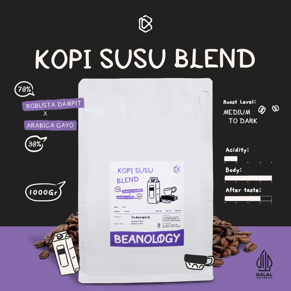 

Biji kopi bubuk Kopi Susu Blend 1KG Arabika Robusta Coffee Roasted Bean Espresso -Beanology Coffee