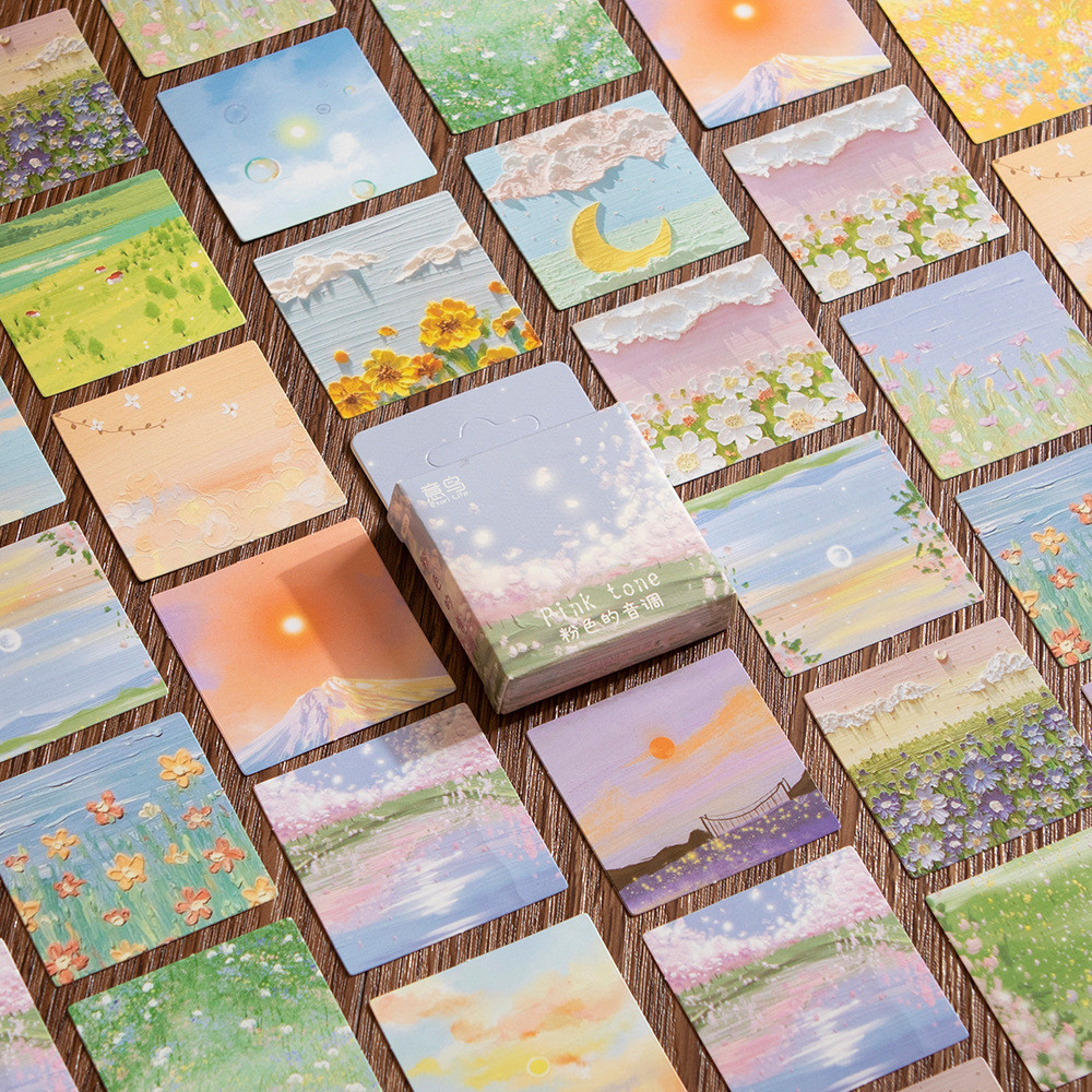 

46 Pcs Kawaii Paper Stationery Sticker Set Spring Filed Floral Scenery Cute Scrapbooking Decorative Diy Label Gift Packing Decor