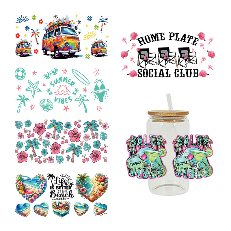 

3D UV DTF Transfers Stickers 16oz Cup Wraps Summer Beach Printed For DIY Glass Ceramic Metal Leather Etc. D14152