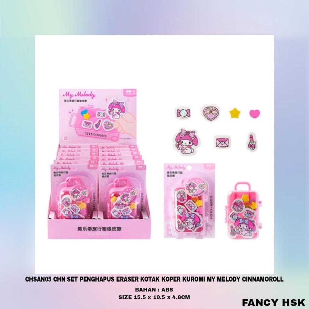 

CHN SET PENGHAPUS ERASER KOTAK KOPER KUROMI MY MELODY CINNAMOROLL CHSAN05