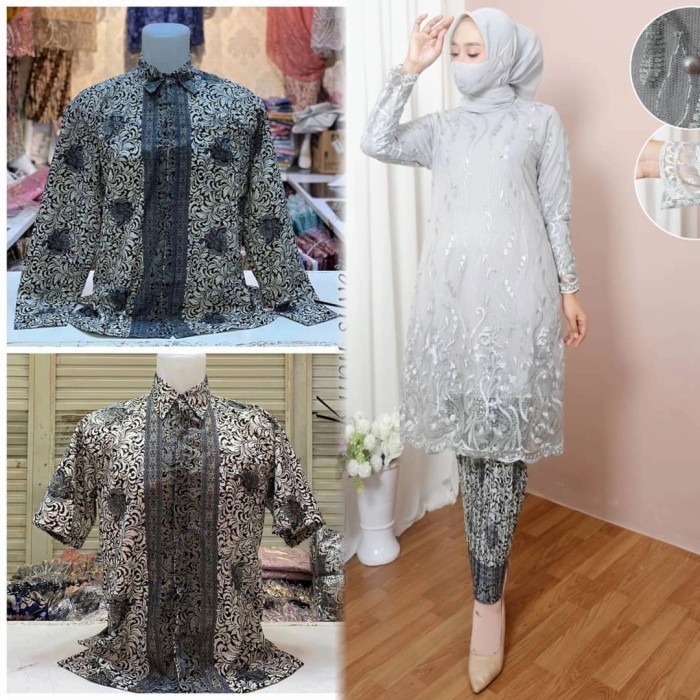 ✨NEW✨ -Set Couple Kebaya Tunik Modern / Baju Couple Kondangan / Kebaya Brokat - Lilac, L