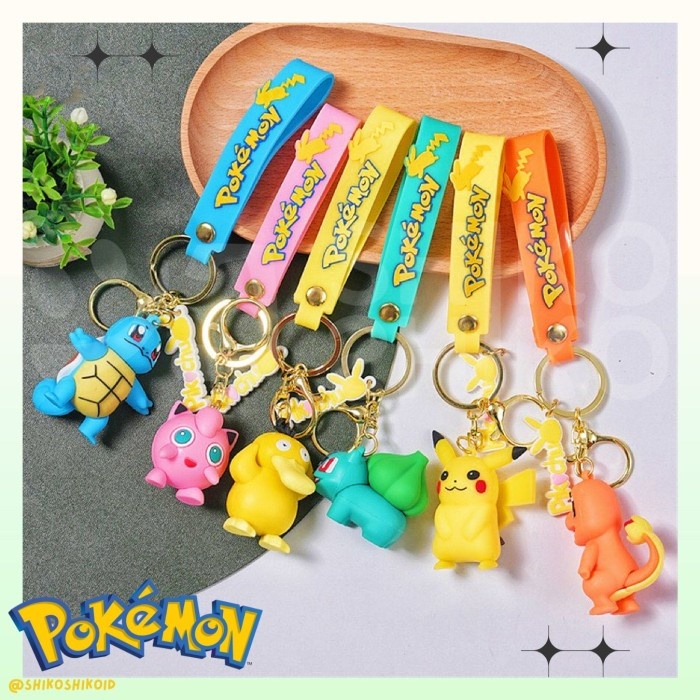 KYCpkm Gantungan Kunci Keychain Pokemon Pikcahu Squirtle Charmander Jigglypuff Psyduck Bulbasaur