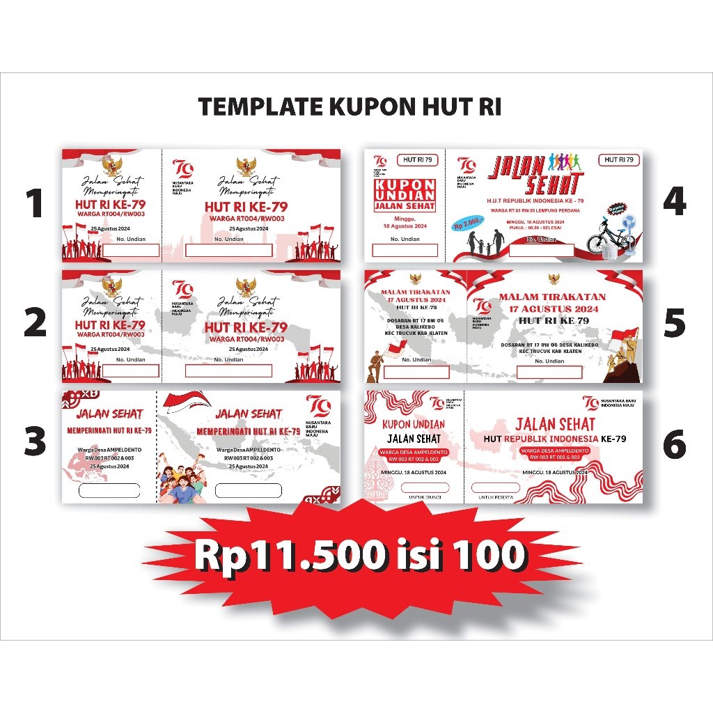 

Kupon Jalan Sehat / Undian / Karcis Free Desain isi 100/bk ukuran 16x6,5 cm