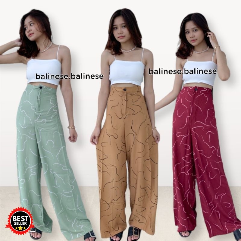Kulot Highwaist Motif Worm XL - Celana Wanita HW Motif Cacing Rayon Bali