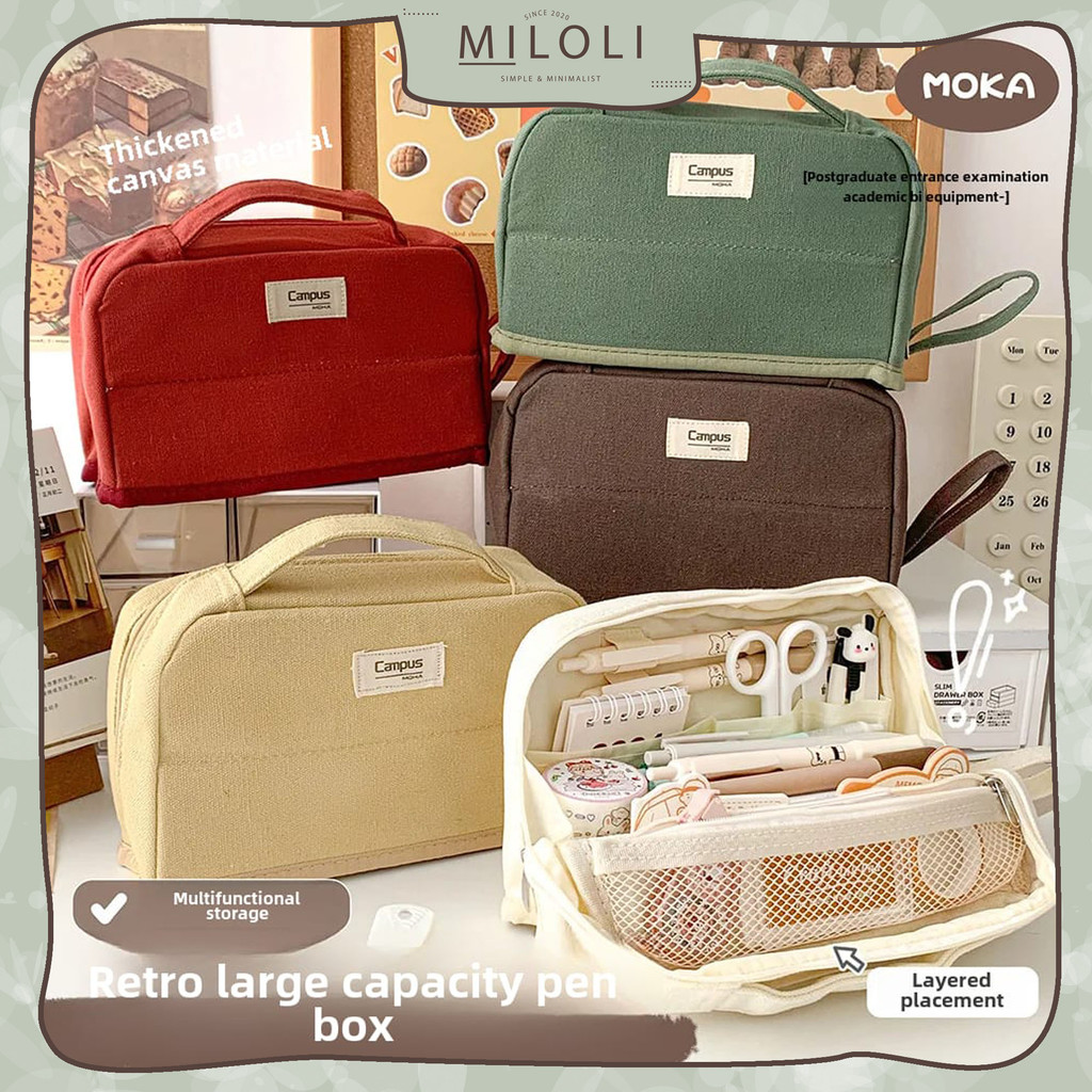 

[MILOLI] POUCH CAMPUS Pencil Bag Tas Kosmetik Travel Kotak Pensil Aesthetic Tempat Pensil Large Capacity Multifungsi - F0285