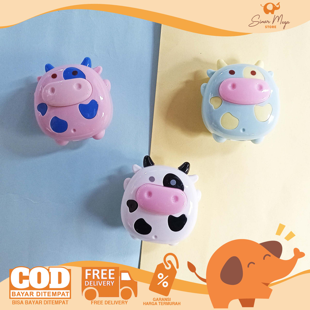 

Fancy Rautan 1 Lubang No. 1909 Cute Cow Pencil Sharpener / Pengserut Bentuk Sapi Lucu