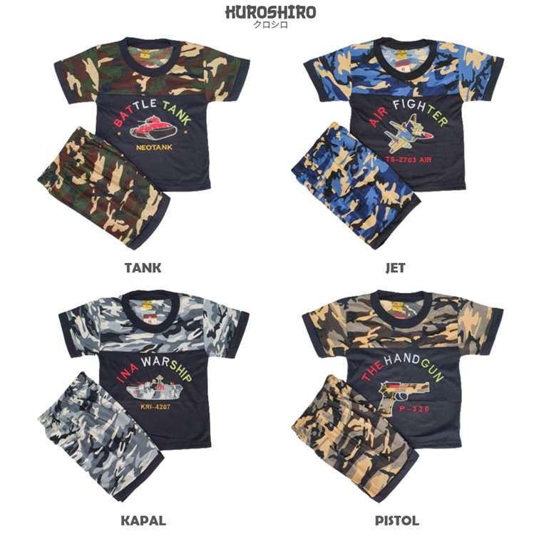 Setelan Baju Anak Laki Laki 19 Tahun Army Loreng Pendek Kaos Kuroshiro