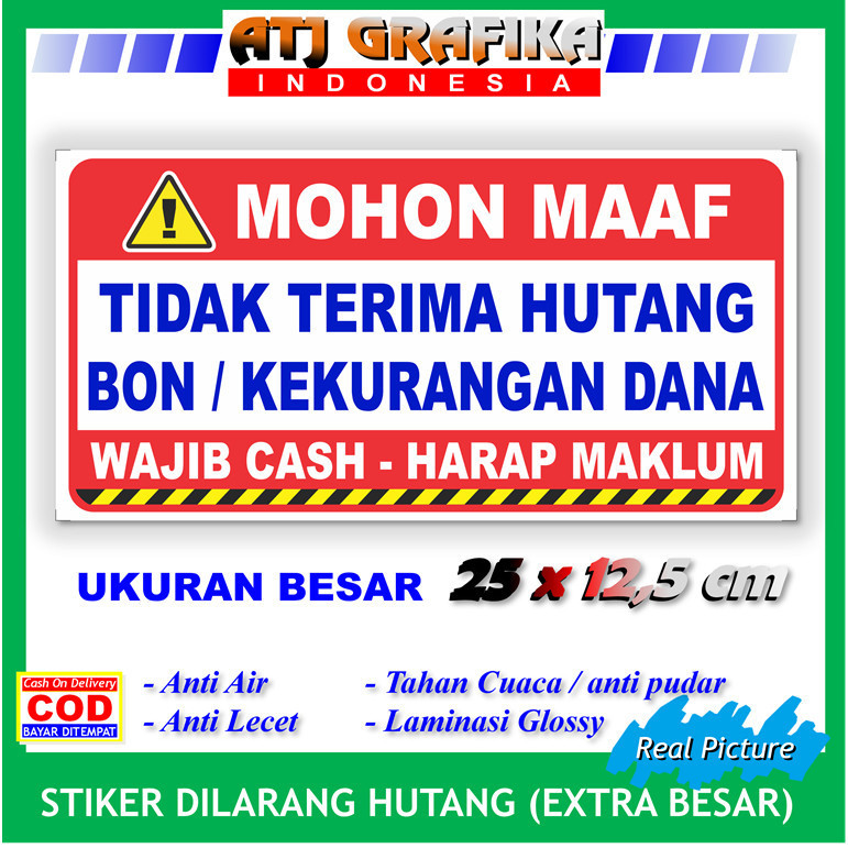 

Label stiker ukuran Jumbo Dilarang Hutang sticker anti ngutang bon extra besar CingWangPrint