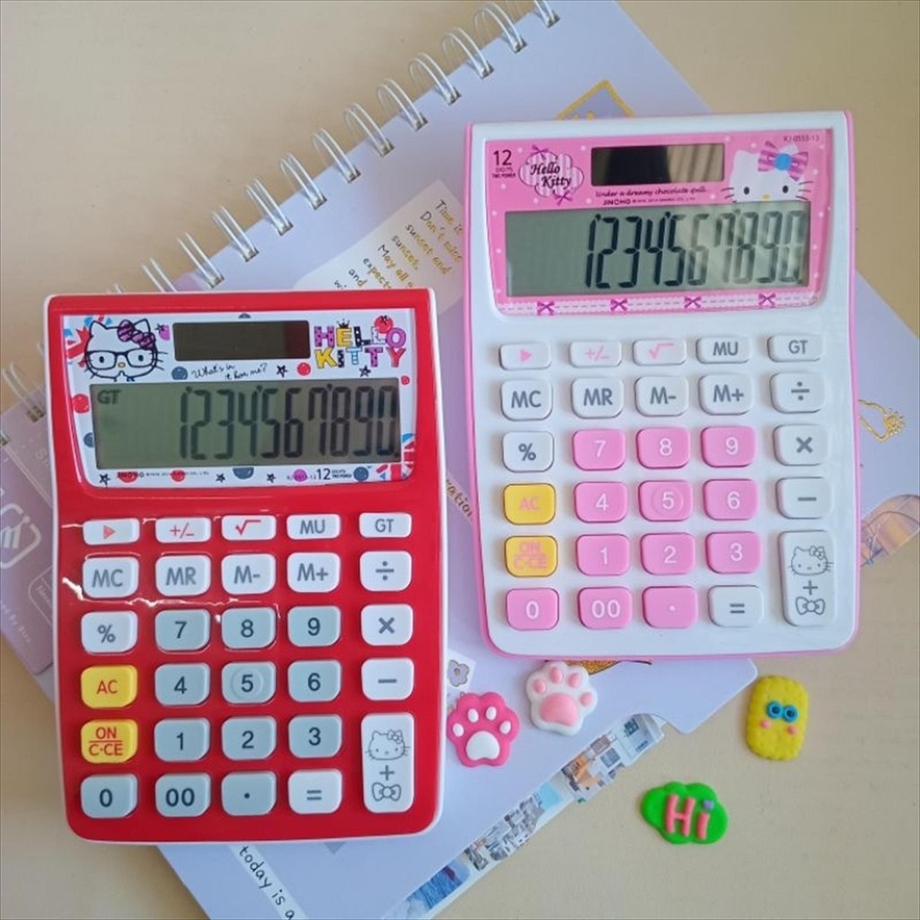 

(HK) Kalkulator Calculator Desktop Dagang Sekolah 12 Digit Motif Gambar Karakter Lucu Hellokitty Helokity Helokiti HK warna Pink Merah Muda Premium