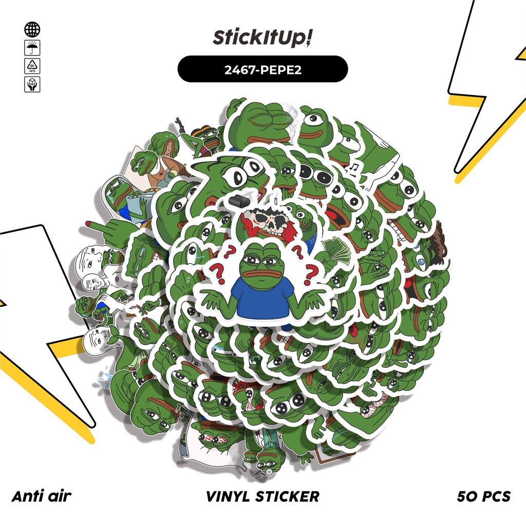 

COD✨ 50 Pcs Stiker Pack PEPE THE FROG MEME PACK 02 Lucu Aesthetic Vynil Waterproof untuk Freebies Sticker Buku Journal Casing HP Laptop
