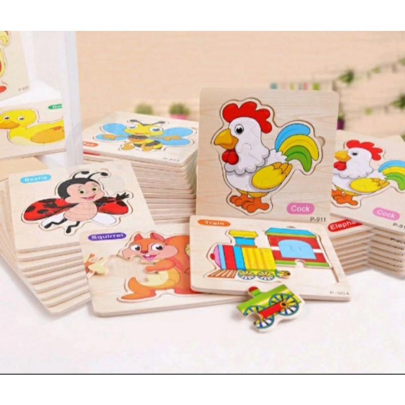 Mainan puzzle kayu anak hewan kartun/Mainan Edukasi anak bayi pazle / pazel wooden teka teki tekatek