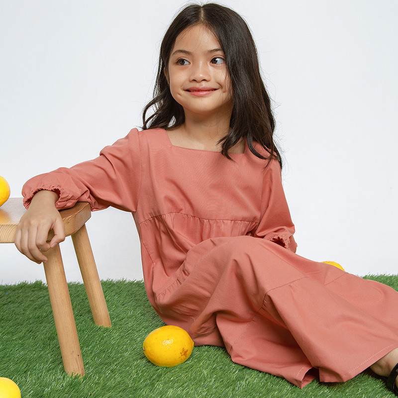EZRA DRESS - CORAL  - COTTON TREE - DRESS ANAK
