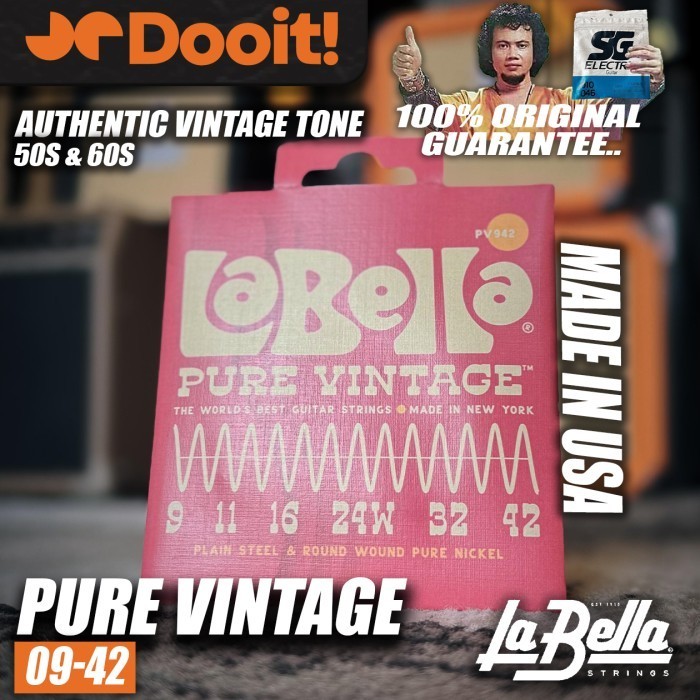 La Bella Labella Pure Vintage PV942 Electric Guitar String Senar Gitar Elektrik - 09-42