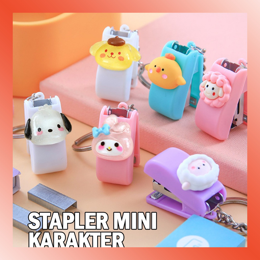 LAMMORO > AT34 Stapler MINI KARAKTER Hekter Kecil Klip Kertas Staples Clip Lucu 36A3