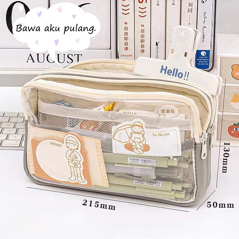

Large Tempat Pensil Pen Pouch Kotak Pensil Transparan Aesthetic Pencil Case Lucu Stationery Organizer