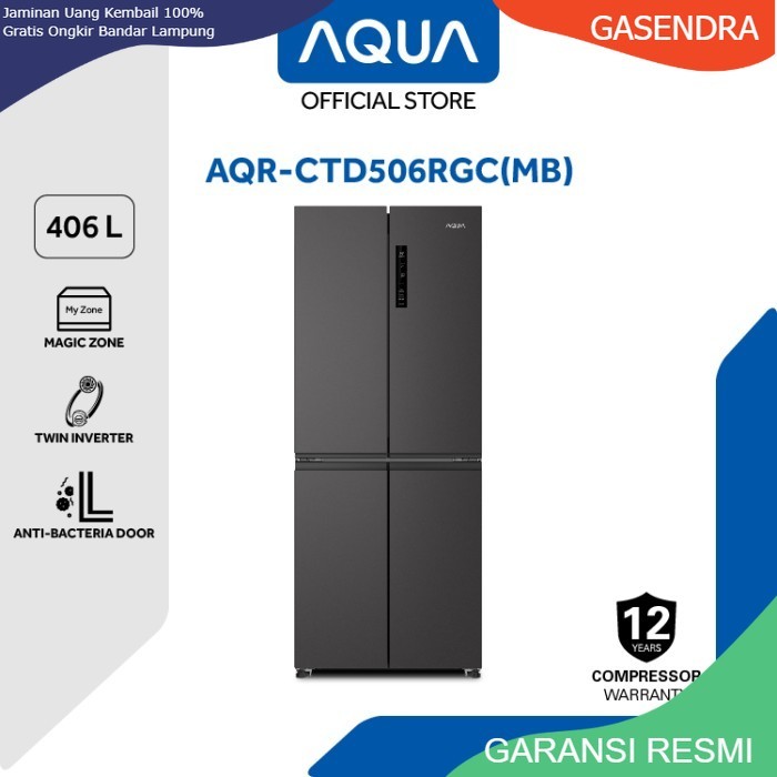 KULKAS AQUA AQR-CTD506RGC (MB) Kulkas Multidoor 406 Liter Twin Inverter AQR CTD 506 RGC (MB) GARANSI