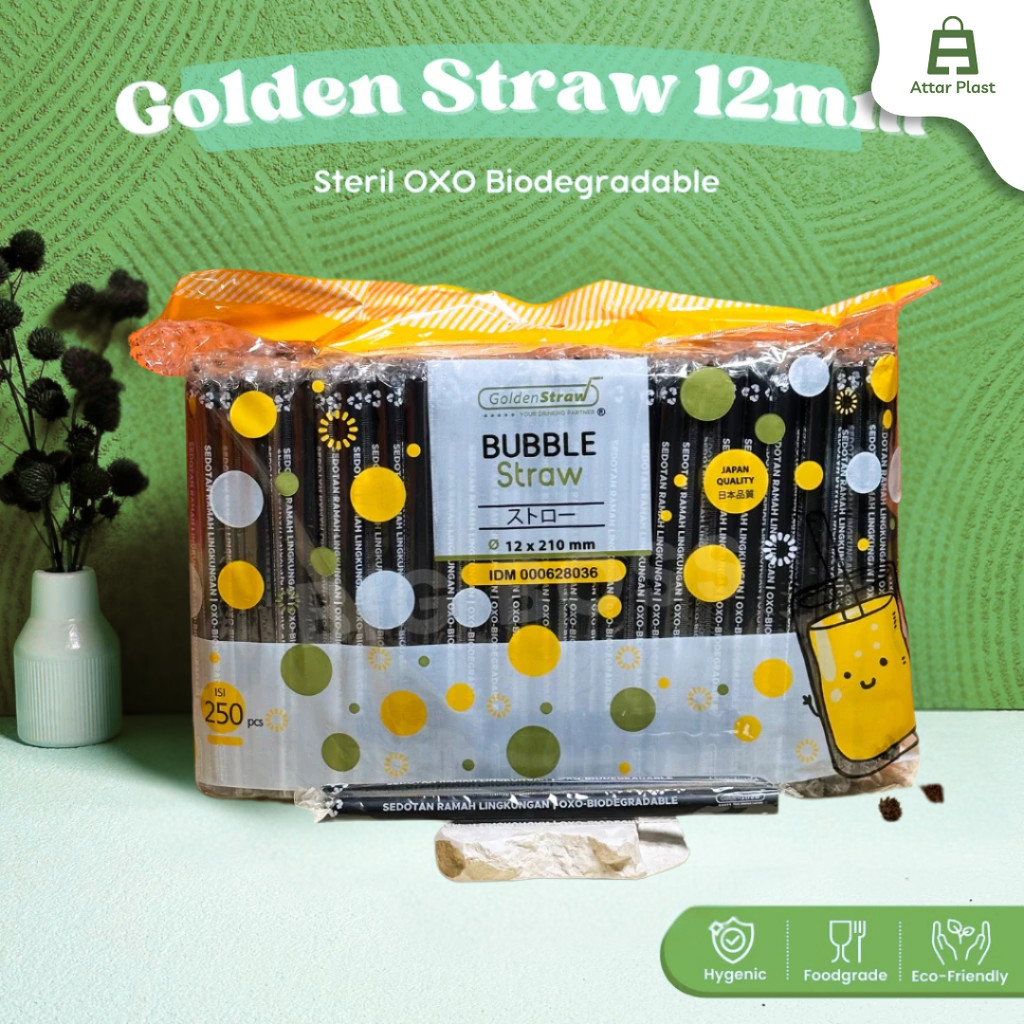 Sedotan Boba Plastik 12mm Hitam STERIL Higienis Golden Straw OXO Bungkus Plastik / Sedotan Bubble