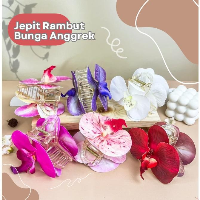 Jepit Rambut Bunga Anggrek Latex – Pita Rambut Hair Clip Claw Clip Cantik Fashion Wanita