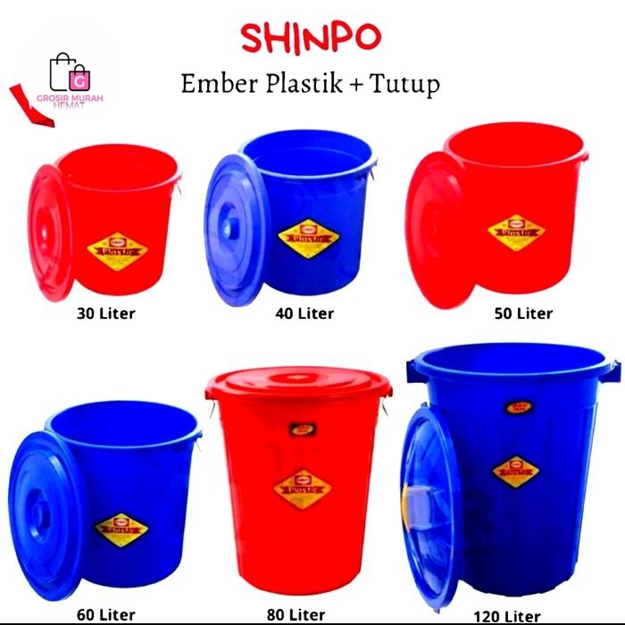 ( SHINPO EMBER + TUTUP ) BAK AIR PLASTIK BULAT SHINPO WATER BASIN TONG AIR 30 L / 40 L / 50 L / 60 L