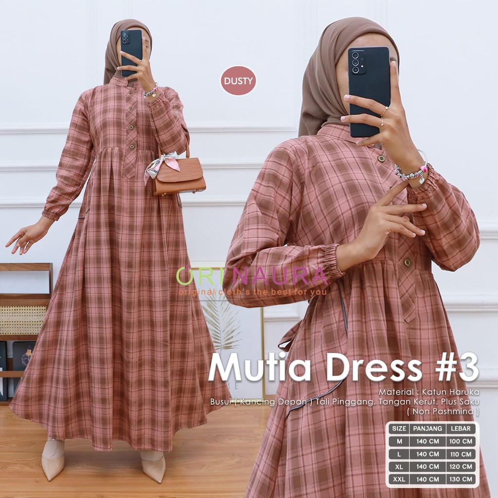 Mutia Dress #3 Orinaura - Gamis Wanita Motif Kotak Haruka Terbaru | Dress Muslimah Busui Friendly Le