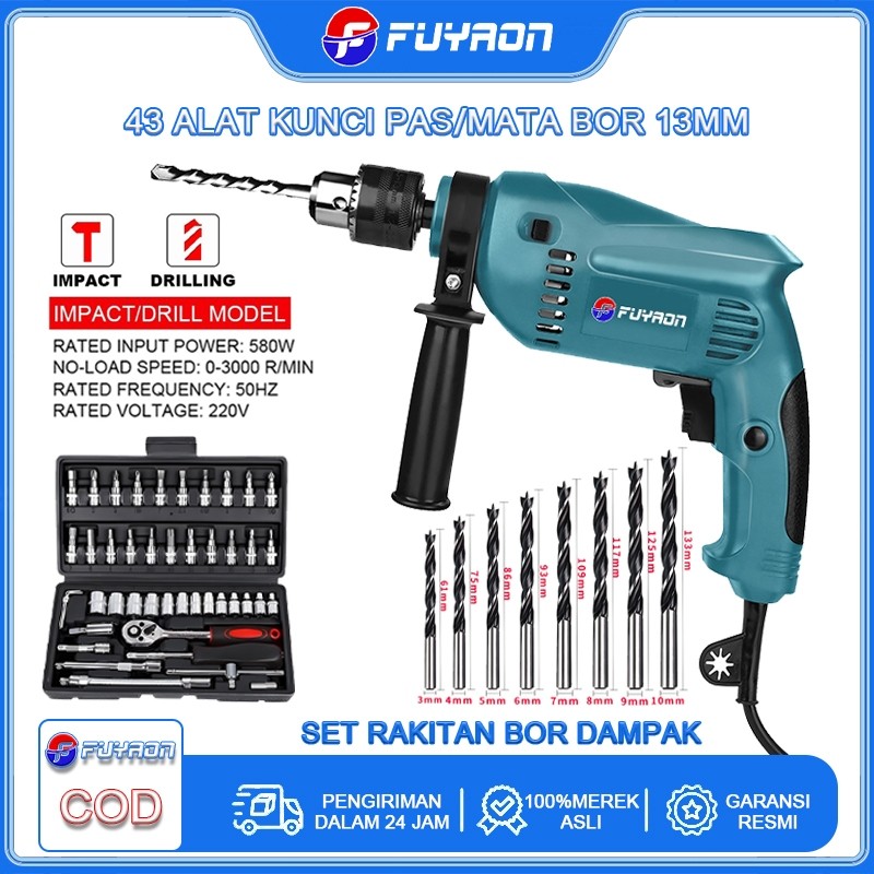 FUYAON [COD] Bor Impact Elektrik 13Mm Set Bor Impact 580W Bor Listrik Tangan Dapat Mengebor Dinding 